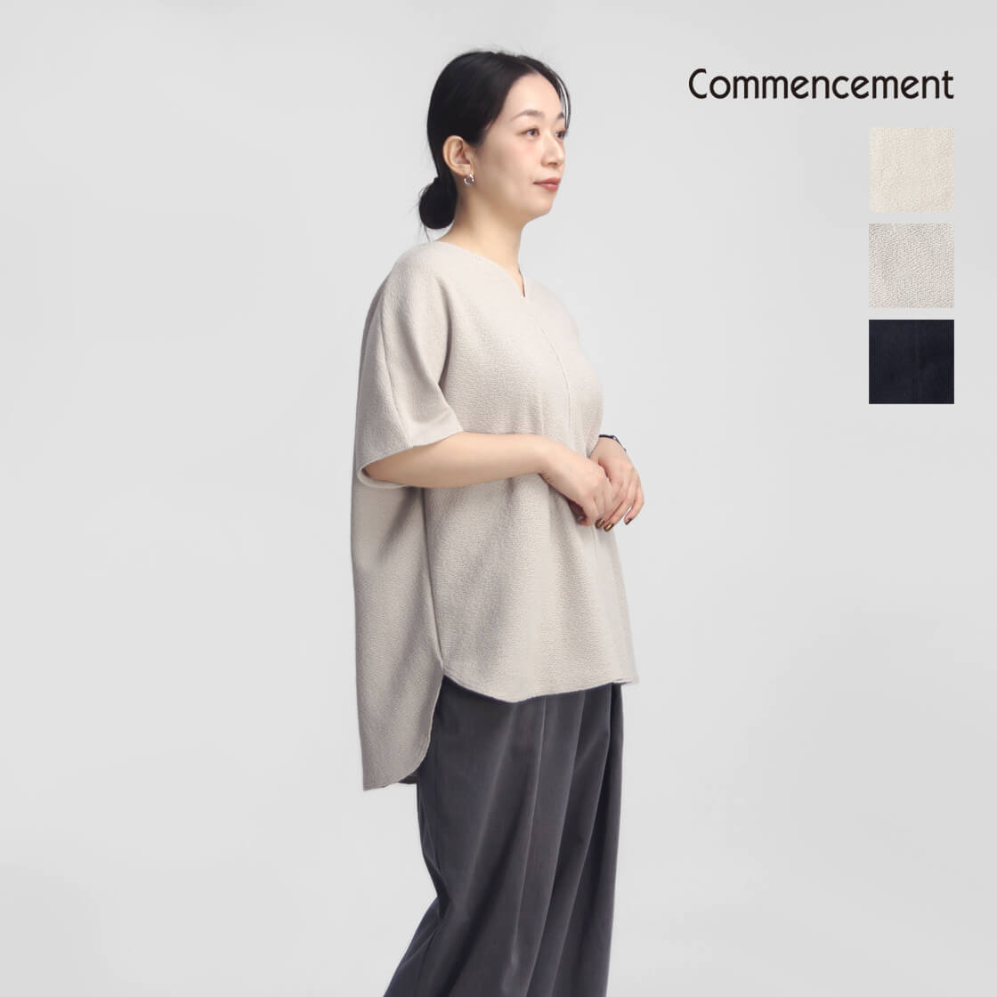 Commencement コメンスメント 半袖カットソー サマーニット フレンチスリーブ 日本製 C-325 レディース
