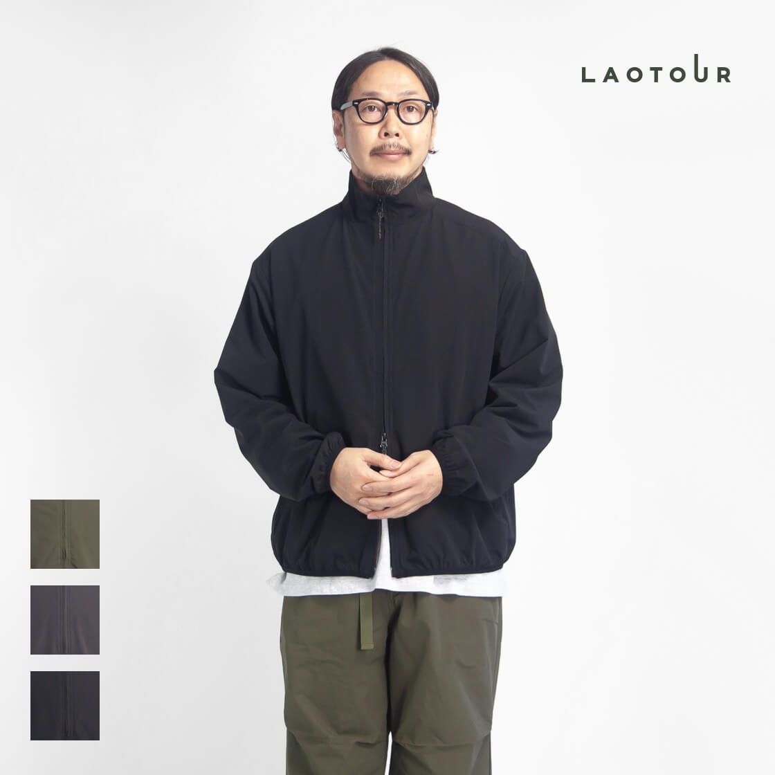 LAOTOUR 撥水ストレッチナイロン スタンドカラーブルゾン ジップアップ メンズ