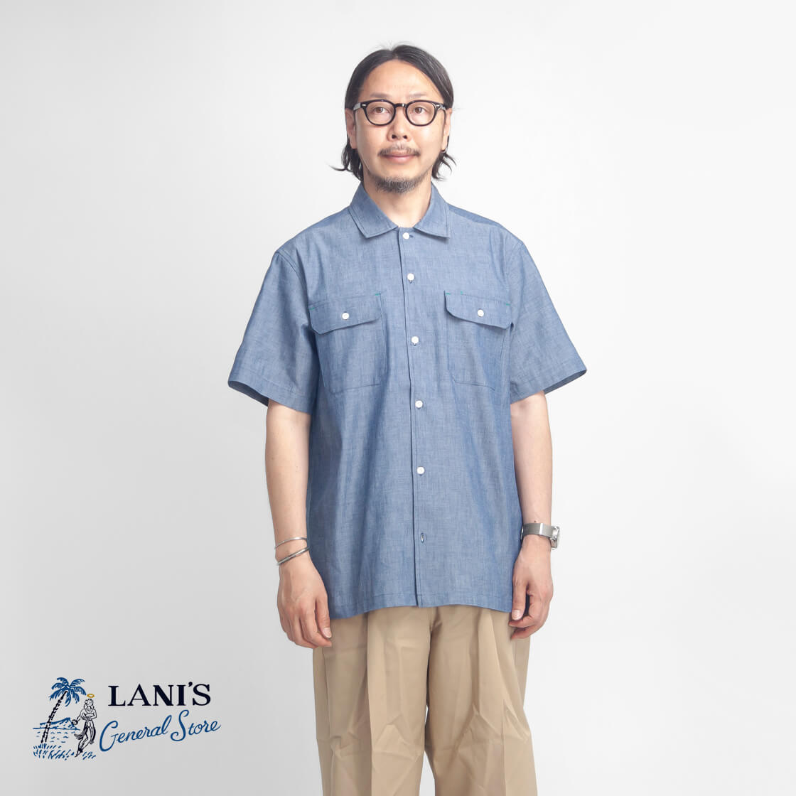 LANI’S General Store ラニーズジェネラルストア シャンブレー 半袖ワークシャツ メンズ