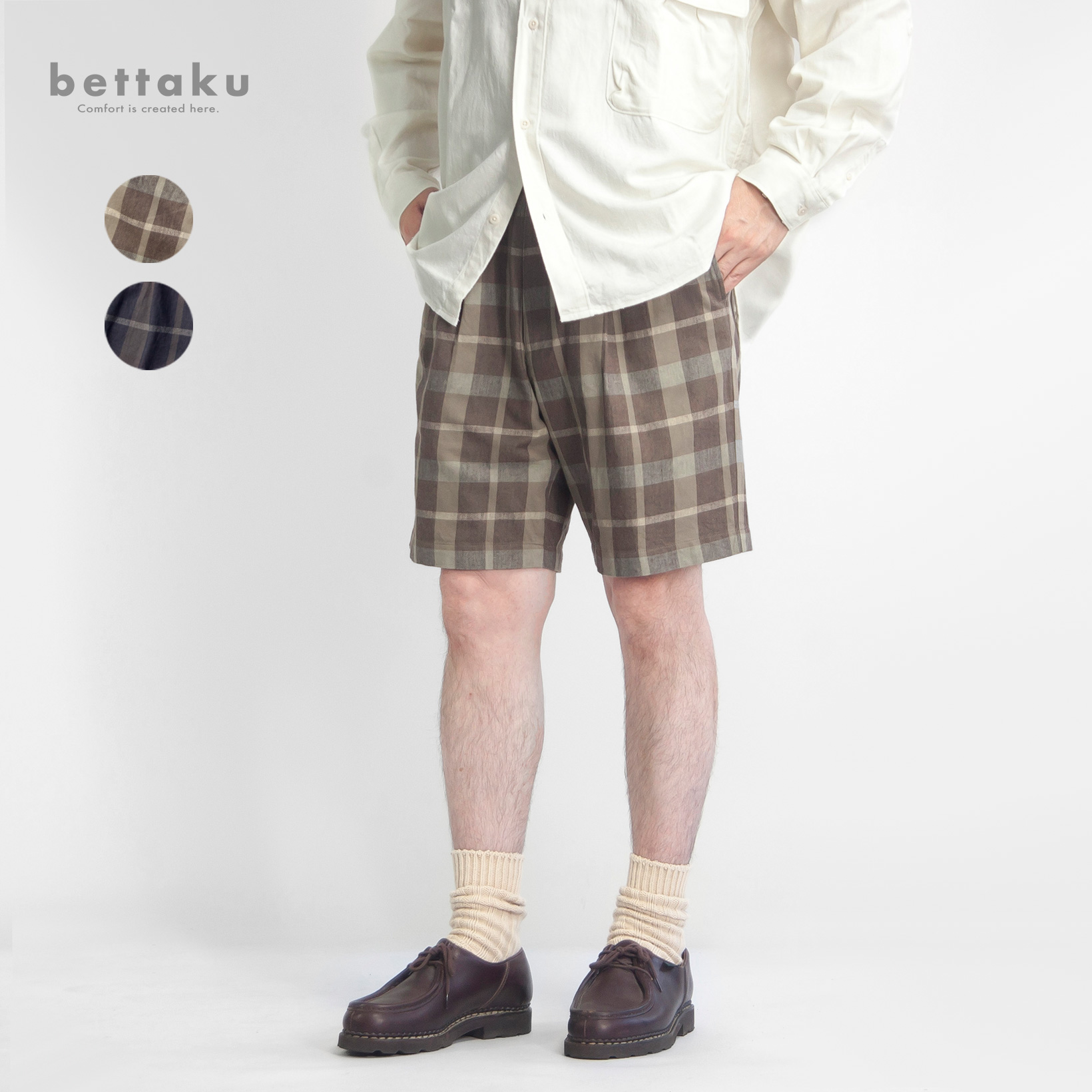 Bettaku ベッタク コットンマドラスチェック 2タック ショートパンツ 日本製 メンズ
