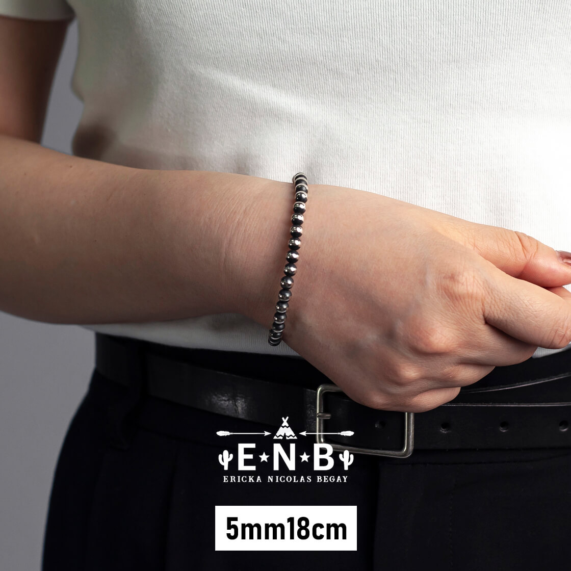 ERICKA NICOLAS BEGAY エリッカ ニコラス ビゲイ 5mm 18cm ナバホパール シルバーブレスレット レディース