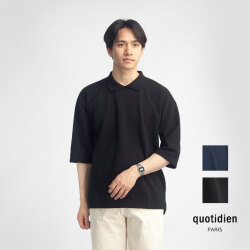 Quotidien コティディアン 鹿の子 5分袖 ボタンなし ビッグポロシャツ メンズ