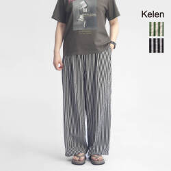 KELEN ケレン STRIPE GRAY ストライプ ワイド ストレート ２タック イージーパンツ レディース