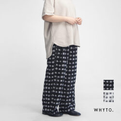 WHYTO. ホワイト ジャカード ワイドパンツ 2タック 総柄 レディース