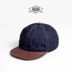 HIGHER ハイヤー セルヴィッチデニム×本革レザーブリム キャップ 帽子 日本製 メンズ レディース ユニセックス