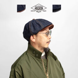 HIGHER ハイヤー セルヴィッチデニム×本革レザーブリム キャスケット ハンチング 帽子 日本製 メンズ レディース ユニセックス