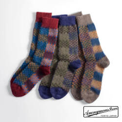 AnonymousIsm アノニマスイズム チェック柄 クルーソックス ナッピング 日本製 靴下 メンズ