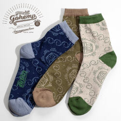 GOHEMP ゴーヘンプ AnonymousIsm アノニマスイズム 麻の葉文様 総柄 コットンヘンプ クォーターソックス 日本製 靴下 メンズ
