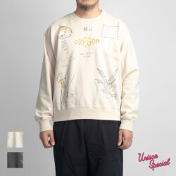 Unison Special ユニゾンスペシャル No.10 オレゴン プリント クルーネック スウェット 裏毛 日本製 メンズ