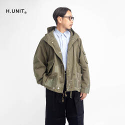 H.UNIT エイチユニット ヘリンボーン フードジャケット M-51 ショートモッズ ダメージ加工 日本製 メンズ