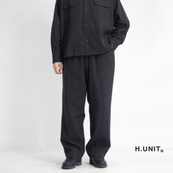 H.UNIT エイチユニット 綿麻ネップチェック ワイドテーパードイージーパンツ