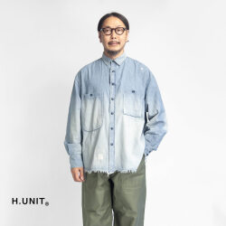 H.UNIT エイチユニット ユーズド＆リメイク加工 インディゴシャンブレー ワークシャツ 日本製 メンズ