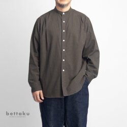 Bettaku ベッタク ブリティッシュチェック フランネル 3タック バンドカラーシャツ 日本製 メンズ