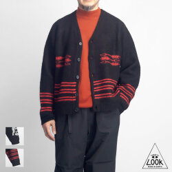 THRIFTY LOOK スリフティールック ウールモヘヤ シャギーニット ラグラン ジャカード スーベニア カーディガン メンズ