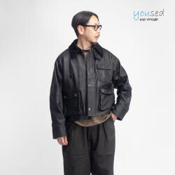 YOUSED ユーズド オールレザー フィッシングジャケット ショート丈 本革 革ジャン リメイク メンズ