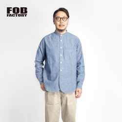 FOB FACTORY FOBファクトリー セルヴィッチシャンブレー バンドカラーシャツ 日本製 メンズ