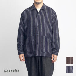 LAOTOUR ロートル ツイードライク ネルストライプ シャツカバーオール メンズ