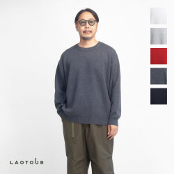 LAOTOUR コットンアクリル ダブルジャカードニット プルオーバー メンズ