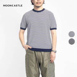 MOONCASTLE ムーンキャッスル IC4 アイスコットン クルーネックボーダー半袖ニットTシャツ 月城ニット 日本製 メンズ