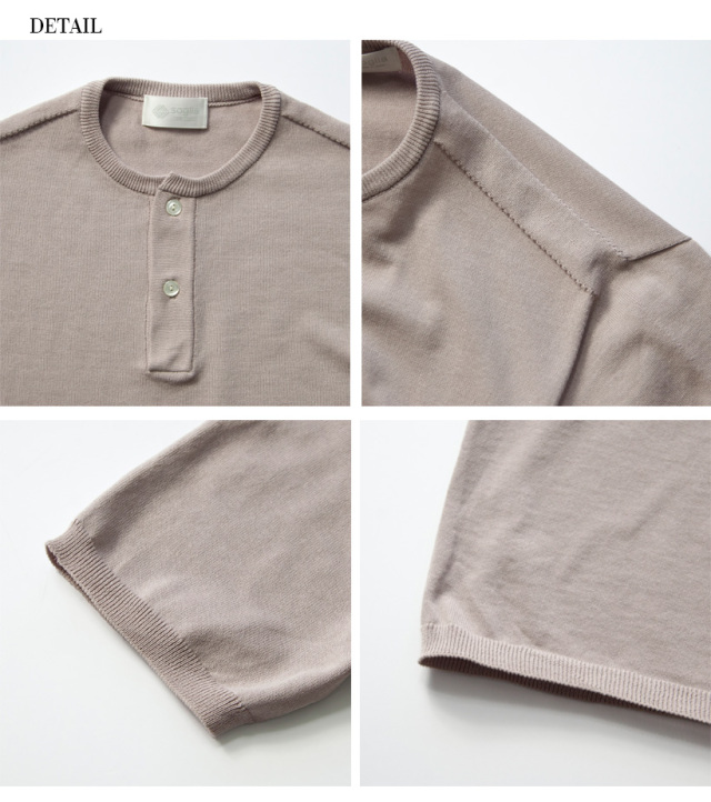 Soglia ソリア 天竺編み ホールガーメント ヘンリーネックニットT