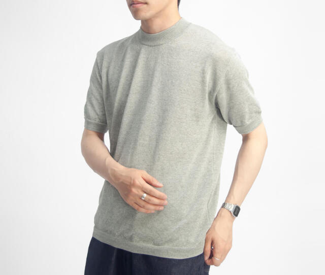 Soglia ソリア リネン混 ジョーゼット モックネックニットTシャツ 日本