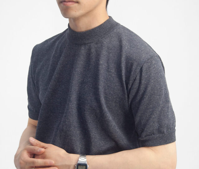 極美品 CLUBHAUS soglia モックネック ニット 半袖 XL Soglia ソリア リネン混 ジョーゼット モックネックニットTシャツ 日本
