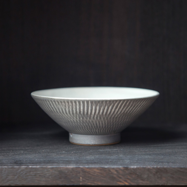 小石原焼 森山實山窯 飛び鉋 茶碗 グレー 陶器 かわいい おしゃれ