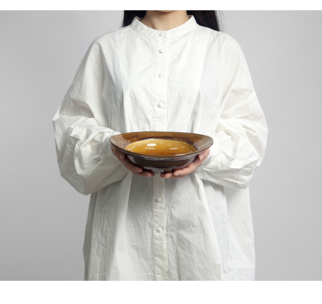 小石原焼 森山實山窯 飛び鉋 楕円鉢 カレー皿 パスタ皿 ブラウン 飴色