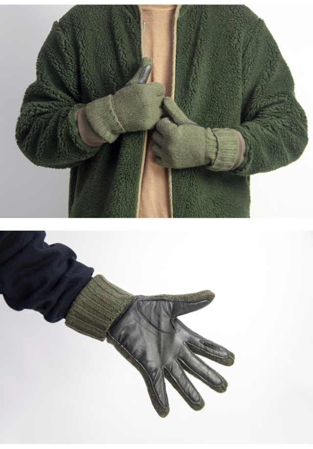 DENTS デンツ ウール×本革レザー シューティンググローブ ニット