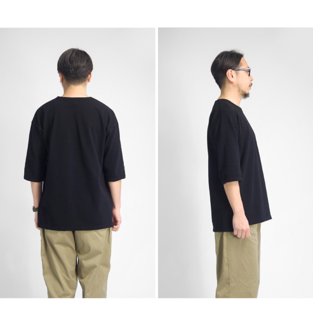 Quotidien コティディアン 鹿の子 5分袖ビッグTシャツ メンズ