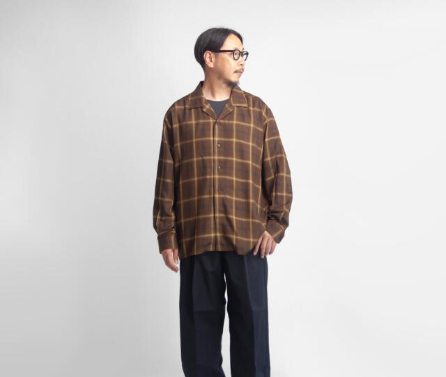その他ブランド / DAN /オープンカラー/長袖シャツ/L/レーヨン/マルチカラー/チェック Upscape Audience オーディエンス レーヨン オンブレチェック 長袖