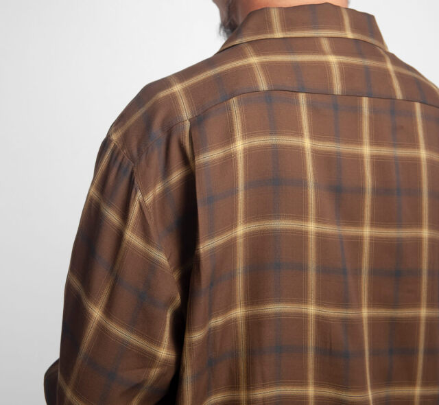 60s　USA製　レーヨン　オンブレチェックシャツ　CAMPUS　開襟　茶色 60s USA製 レーヨン オンブレチェックシャツ CAMPUS 開襟 茶色