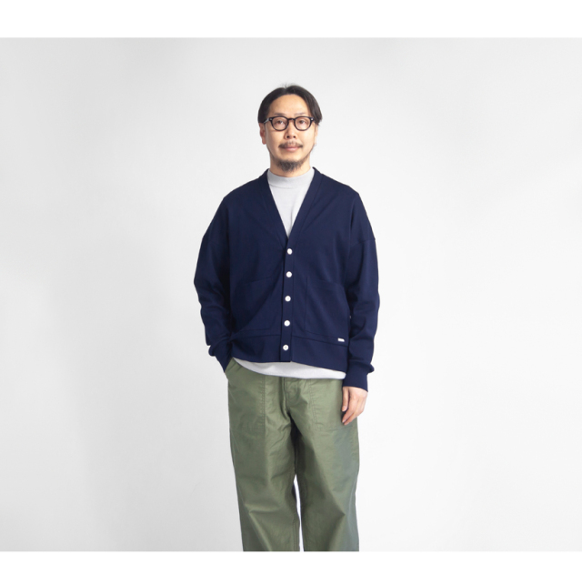 アンミヌ unminouギャザーシャツドッキングカーディガン NAVY シャツドッキングニットカーディガン | NANO universe（ナノ