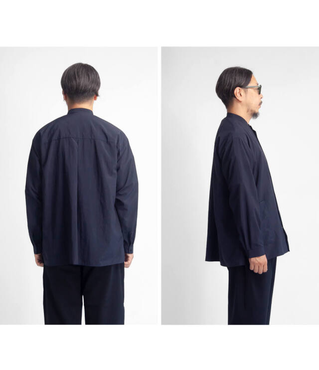 amne アンヌ ナイロン パークシャツ バンドカラー 日本製 メンズ