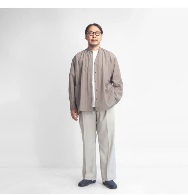 amne アンヌ ナイロン パークシャツ バンドカラー 日本製 メンズ
