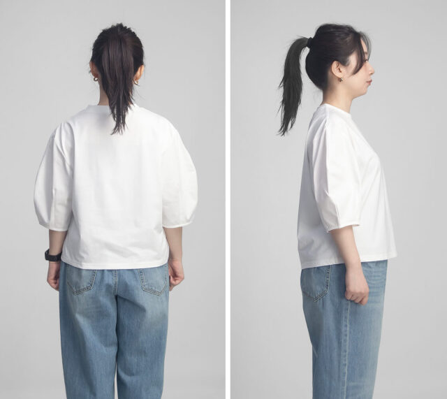 WHYTO. ホワイト カーブスリーブTシャツ クルーネック レディース
