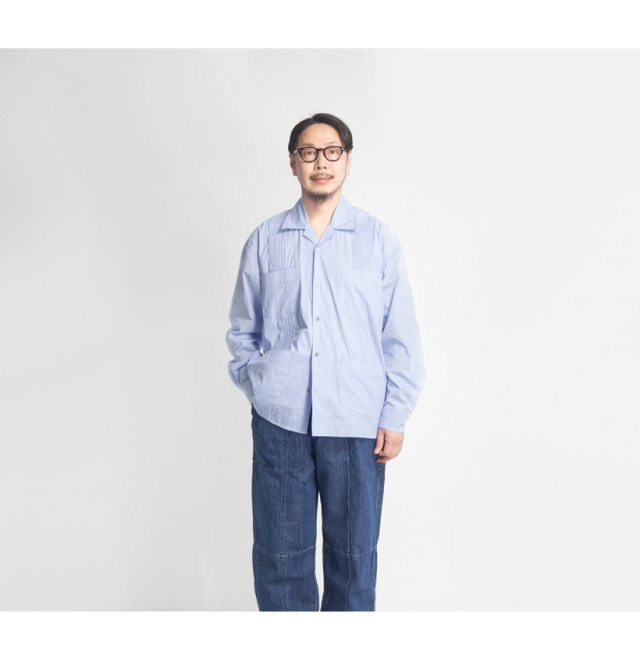 【 EDITION 】コットンナイロン メッシュクレリックシャツ セール】コットンナイロンワッシャー セミワイドカラーシャツ