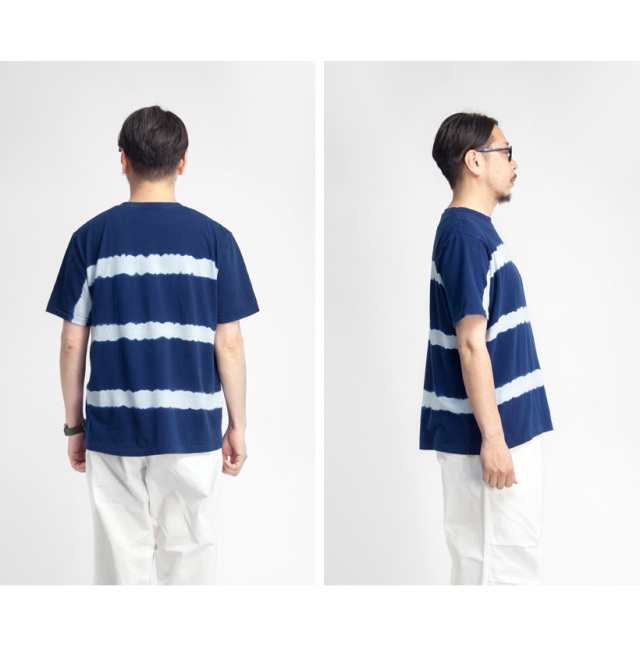 OMNIGOD オムニゴッド インディゴ絞り染めボーダー 米綿Tシャツ 日本製