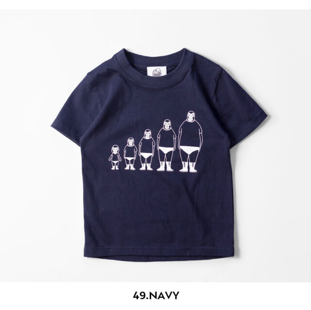 子煩悩レスラー 背比べファミリーキッズTシャツ 親子コーデ