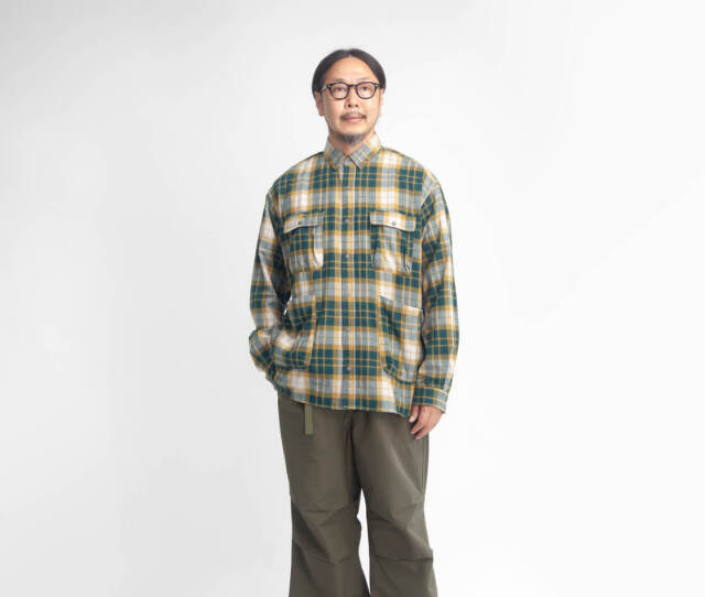 NANGA ナンガ フェードタータンチェック フランネル キャンプシャツ メンズ