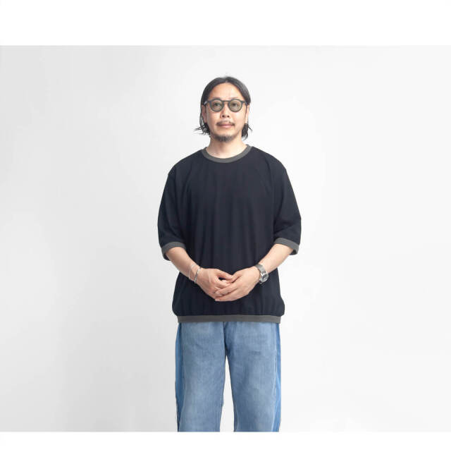 Mared マレッド 30／2度詰め天竺 バイカラー リンガーネック Tシャツ