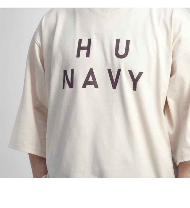 H.UNIT エイチユニット 40／2天竺 Vネック 7分袖プリントTシャツ