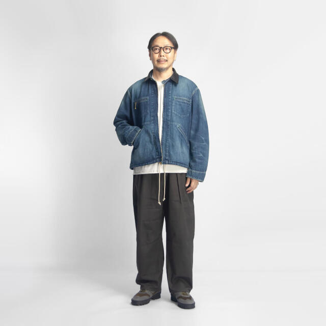 H.UNIT エイチユニット 本革襟 ネップデニム USED加工 ジップワーク