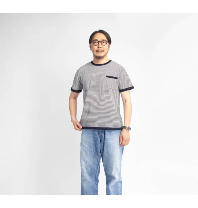 Harriss ハリス 強撚天竺 ナローボーダーニットTシャツ メンズ