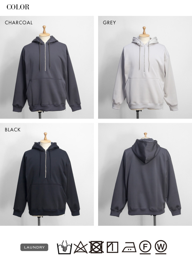 Bettaku ベッタク 裏起毛 ハーフジップスウェットプルパーカー