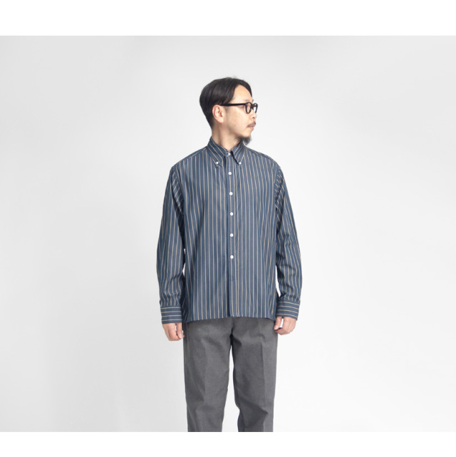 ★最終価格★45R スーピマバチストのボタンダウンシャツ Bettaku ベッタク スーピマ タイプライター ストライプ ボタンダウン