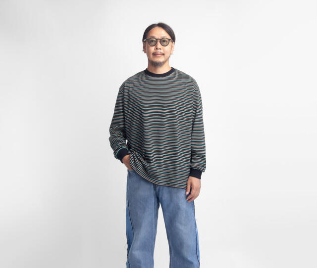 MANUAL ALPHABET マニュアルアルファベット マルチボーダー ワイド長袖