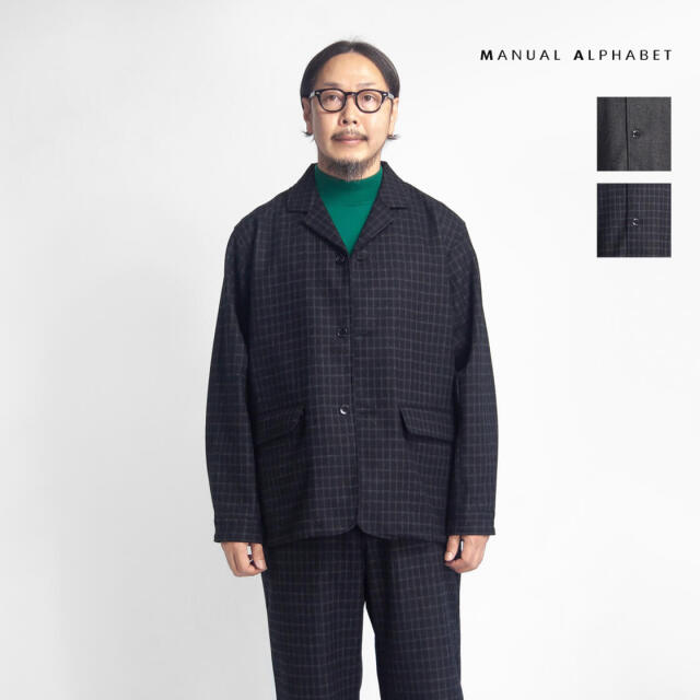 【新品特価】Manual Alphabet ノーカラーJKT　ブラック(L) MANUAL ALPHABET マニュアルアルファベット 綿ビエラ ルーズ