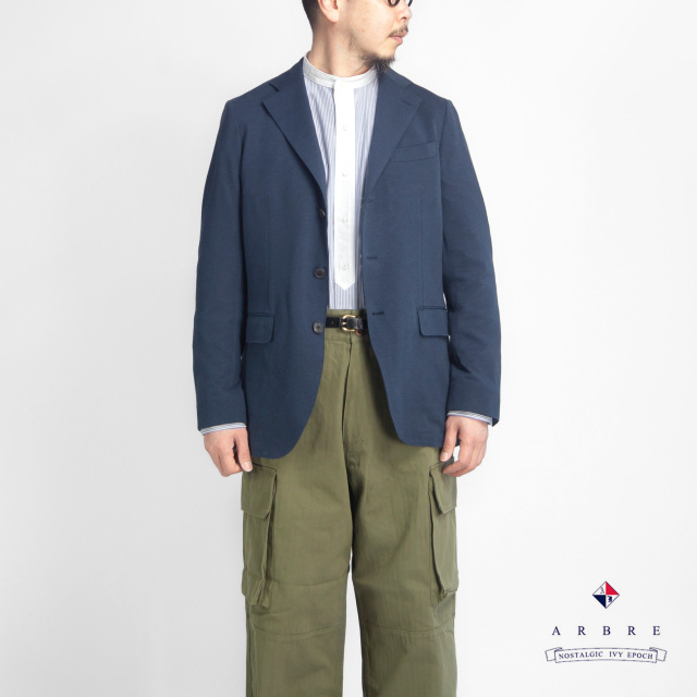 ARBRE (アルブル)　『pique 3B jacket』　美品 ARBRE アルブル EVALET 綿麻ジャージー 段返り3Bテーラード