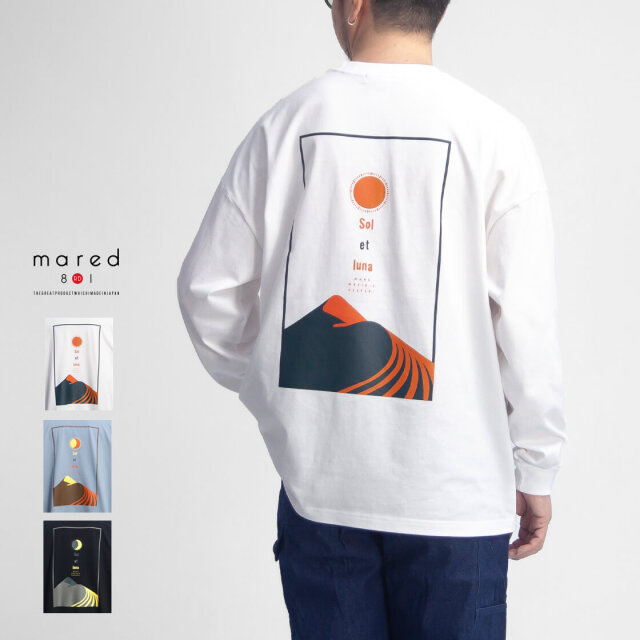 Mared マレッド お日さまお月さま バックプリント 長袖リブTシャツ ロンT